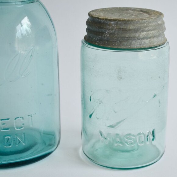 Ball Blue Canning Jars Zinc Lids Vintage Lot of 2 Mold #2 and Unknown - Picture 2 of 8